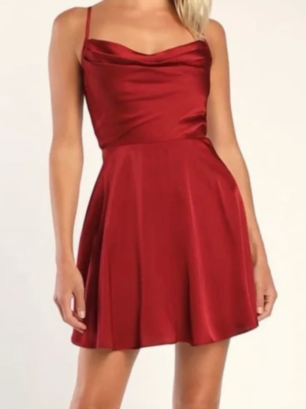 Lulu's Red Satin Cowl Mini Dress